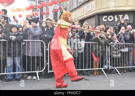 London, UK. 14. Februar 2016. Feiert das chinesische Neujahr 2016, Jahr des Affen in Londons Chinatown Matthew Chattle Stockfoto