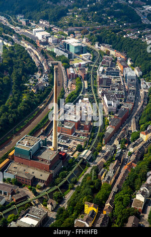 Luftbild, Pflanze, Bayer Wuppertal, Chemiepark, Wuppertaler Schwebebahn, Stahlgerüst, das Tal der Wupper, Wuppertal, Stockfoto