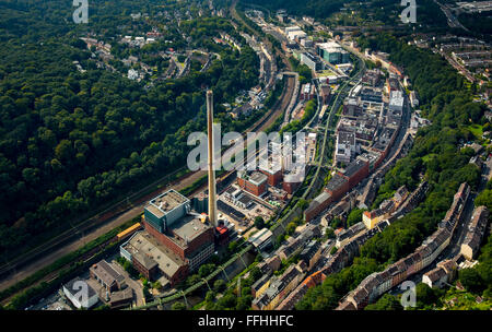 Luftbild, Pflanze, Bayer Wuppertal, Chemiepark, Wuppertaler Schwebebahn, Stahlgerüst, das Tal der Wupper, Wuppertal, Stockfoto