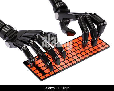 Roboter auf konzeptionelle Tastatur tippen Stockfoto