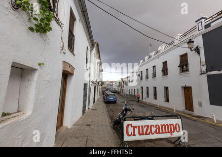 Cruzcampo Bier anmelden Av del Campo Rosario, Zafra, Extremadura, Spanien Stockfoto