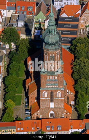 Aerial, aerial Blick, Greifswald Dom St.Nikolai, die St.-Nikolaus-Kathedrale (nach 1263) ist auch die größte Kirche Stockfoto