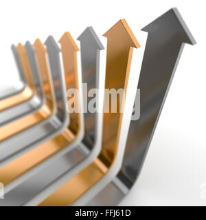 Konzeptionelle steigende Pfeile auf weißem Hintergrund mit DoF Effekt Stockfoto