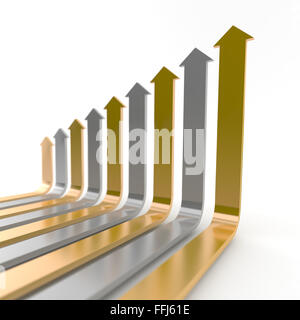 Konzeptionelle steigende Pfeile auf weißem Hintergrund mit DoF Effekt Stockfoto