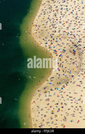 Luftbild, Sandstrand, See, Küste, Küste, Badende, Silbersee II Haltern Dülmen, Haltern am See, Ruhr, Stockfoto