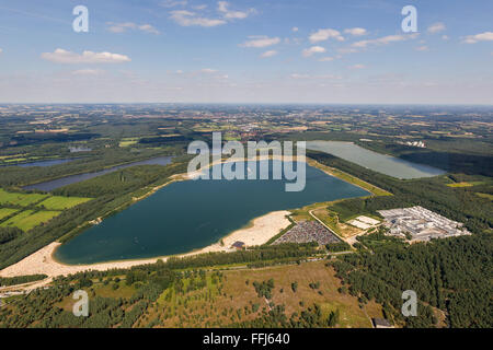 Luftbild, Sandstrand, See, Küste, Küste, Badende, Silbersee II Haltern Dülmen, Haltern am See, Ruhr, Stockfoto
