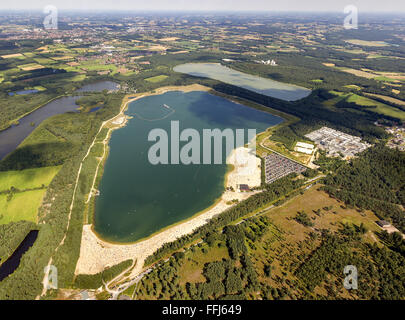 Luftbild, Sandstrand, See, Küste, Küste, Badende, Silbersee II Haltern Dülmen, Haltern am See, Ruhr, Stockfoto