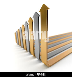 Konzeptionelle steigende Pfeile auf weißem Hintergrund mit DoF Effekt Stockfoto