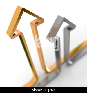 Steigende Pfeile Konzept auf weißem Hintergrund mit DoF Effekt Stockfoto