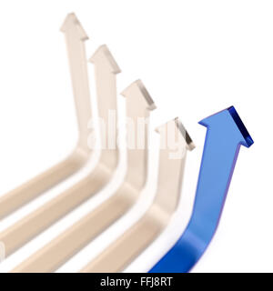 Konzeptionelle steigende Pfeile auf weißem Hintergrund mit DoF Effekt Stockfoto