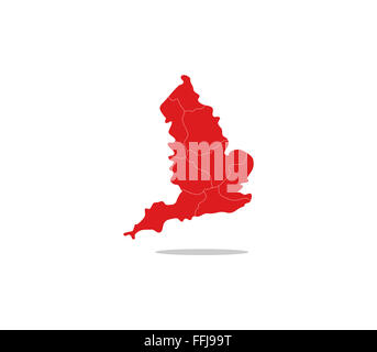 England-Karte mit Regionen Stockfoto