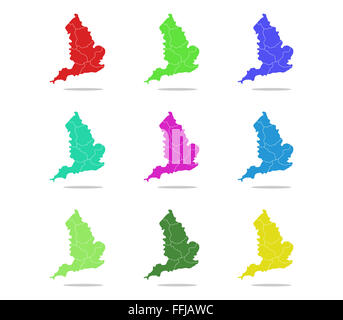 England-Karte mit Regionen Stockfoto