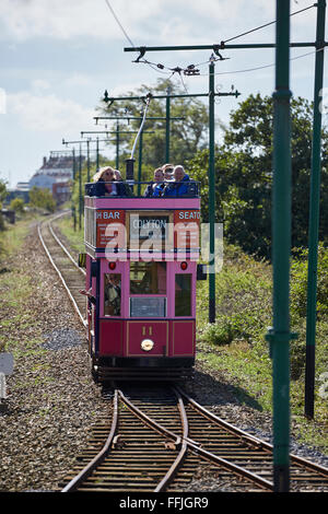 Dorset Seaton Straßenbahn schmalspurige Elektrische Straßenbahn läuft in der Axt-Tal, Colyford und der antiken Stadt Colyton Stockfoto