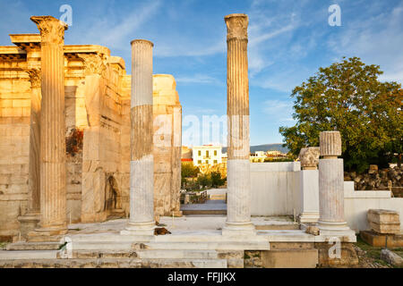 Reste des Hadrian Bibliothek in Plaka in Athen, Griechenland. Stockfoto