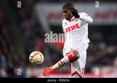 Köln, Deutschland. 13. Februar 2016. Kölner Anthony Modeste in Aktion während der Fußball-Bundesliga Spiel 1. FC Köln Vs Eintracht Frankfurt in Köln, 13. Februar 2016. Foto: Marius Becker/Dpa/Alamy Live News Stockfoto