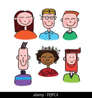 Gesicht Menschen setzen Cartoon Avatar Sammlung Mann Frau Portrait Stock Vektor