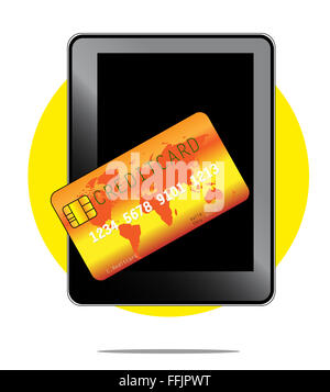 Abbildung des mobilen Bezahlens mit Telefon und Kreditkarte Stockfoto