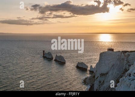 Needles Gesteinsformation in Alum Bay, Isle of Wight, Südengland Stockfoto