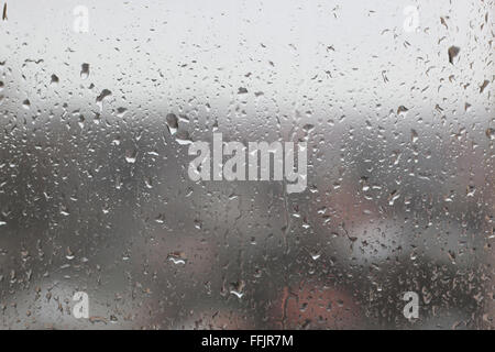 Regen Tropfen auf das Fensterglas nach Regen Stockfoto