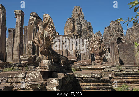 Skulpturen von nagar bei Bayon Tempel, Angkor Thom, in der Nähe von Siem Reap, Kambodscha, Asien. Stockfoto