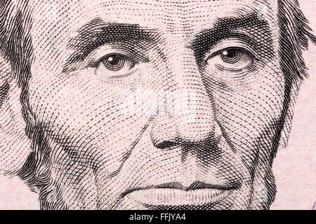 Abraham Lincoln ein close-up Portrait auf fünf US-Dollar Stockfoto