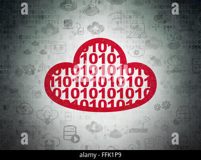 Cloud-computing-Konzept: Cloud mit Code auf Digitalpapier Hintergrund Stockfoto