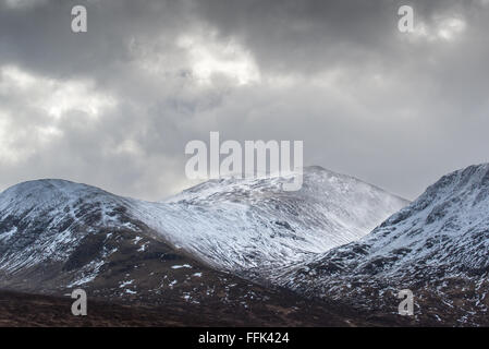 Winter in Glencoe;  im Zentrum der Ski resort Mahlzeit ein Bhuirdh war, die am östlichen, höher, Ende des Tales ist. Stockfoto