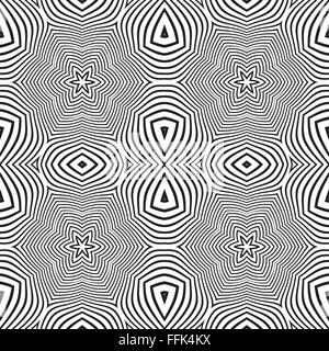 schwarze Farbe abstrakte quadratischen Sterne optische Kunst Illusion Design Dekoration nahtlose Vektormuster weißen Hintergrund isoliert Stock Vektor