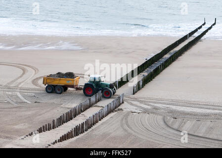 Küste, Sandstrand, Buhne, Westkapelle in der Nähe von Domburg, Nordseeküste, Zeeland, Niederlande Stockfoto