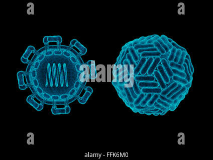 Zika Virus Strukturkonzept / 3D Render der Zika-Virus (ZIKV) zeigt deutliche 3-ähnliche Organisation der Oberfläche Dimere Gattung Fl Stockfoto