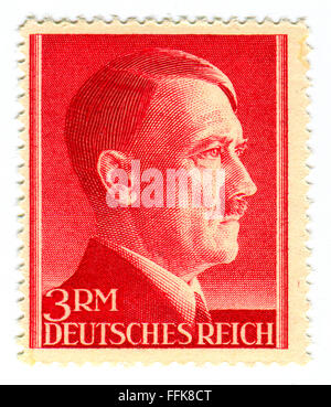 Eine Briefmarke gedruckt in Deutschland zeigt, dass Bild von Adolf Hitler (20. April 1889 - 30. April 1945) war eine österreichische geborene deutsche Politiker Stockfoto