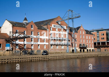 Woodsmil Quay, Fluss Ouse, York, Yorkshire, England Stockfoto