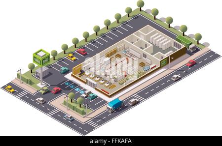 Vektor isometrische Supermarkt cutaway Stock Vektor