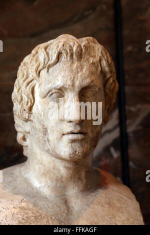 Alexander der große (356-323 v. Chr.) genannt Hermes Azara. Römische Kopie, 1. 2. Jahrhundert n. Chr. eine Bronze-Statue von Lysippos gemacht. Stockfoto