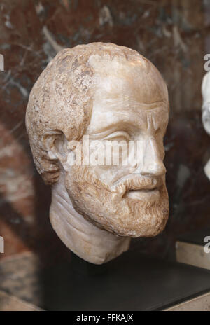 Aristoteles (284-322 v. Chr.). Griechischer Philosoph. Porträt. Kopie der Kaiserzeit (1. oder 2. Jahrhundert). Stockfoto