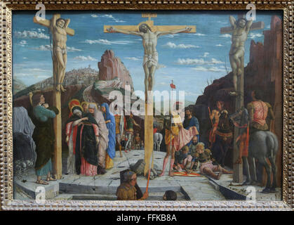 Die Kreuzigung. Panel im zentralen Teil der Predella. 1457-1405. von Andrea Mantegna (1431-1506). Italien. Stockfoto