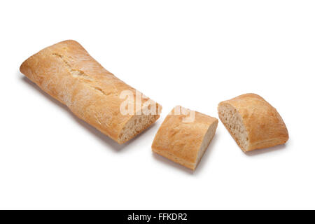 Frischem Ciabatta-Brot auf weißem Hintergrund Stockfoto