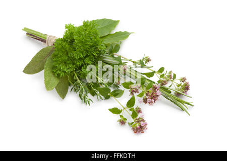 Frisches Bouquet Garni auf weißem Hintergrund Stockfoto