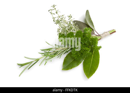 Frisches Bouquet Garni auf weißem Hintergrund Stockfoto