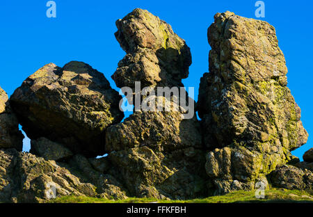 Drei Finger Rock auf Caer Caradoc, Kirche Stretton, Shropshire, UK. Stockfoto