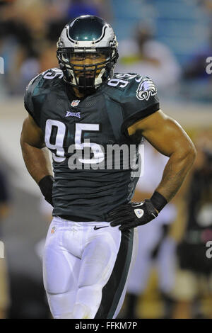 Jacksonville, FL, USA. 24. August 2013. Philadelphia Eagles außerhalb Linebacker Mychal Kendricks (95) während ein NFL Preseason-Spiel gegen die Jacksonville Jaguars im EverBank Field am 24. August 2013 in Jacksonville, Florida. Die Eagles gewann 31-24.ZUMA Presse / Scott A. Miller © Scott A. Miller/ZUMA Wire/Alamy Live News Stockfoto