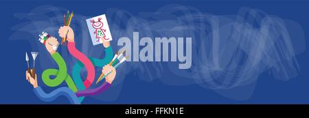 Gruppe-Hände halten Malerei Pinsel malen Kunst Stock Vektor