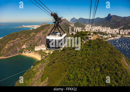 Seilbahn zum Zuckerhut. Pao de Azucar. Rio De Janeiro. Brazilien Stockfoto