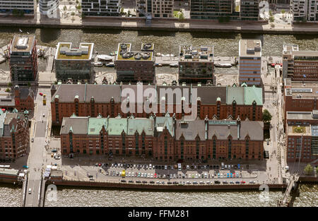 Luftbild, Speicherstadt Speicherstadt, HafenCity, Elbe, Hamburg Kaiserkai, Hafen Hamburg, Hamburg, Hamburg, Deutschland Stockfoto