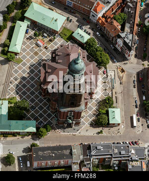 Luftbild, Turm der St.-Michaelis-Kirche, Wahrzeichen des Hamburger Michel, Karopflaster, Hamburg, Hamburg, Deutschland, Europa, Antenne Stockfoto