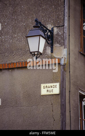 Frankreich, Meuse (55), Dorf Beaulieu en Argonne, Straßenschild 'Grande rue' = Hauptstraße Stockfoto