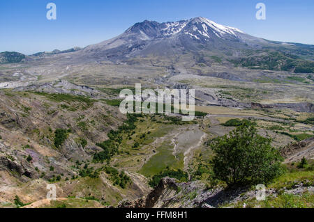 Ansicht des Mount St. Helens zeigt die Überreste des Berges nach dem Ausbruch von 1980. Stockfoto