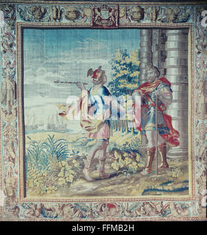 Aeneas, griechische legendäre Figur, volle Länge, mit gott Merkur, Wandteppich, Bruxelles, erstes halbes 17. Jahrhundert, schwedische Schatzkammer, Stockholmer Schloss, Stockfoto