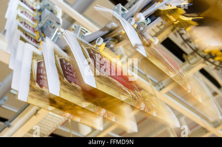 Ahrensburg, Deutschland. 12. Februar 2016. Jubiläums-Edition von der Wochenzeitung "Die Zeit" in der Druckerei des Axel-Springer-Verlags in Ahrensburg, Deutschland, 12. Februar 2016 gedruckt wird. vor 70 Jahren, erschien die erste Ausgabe von "Die Zeit". Foto: Daniel Bockwoldt/Dpa/Alamy Live News Stockfoto