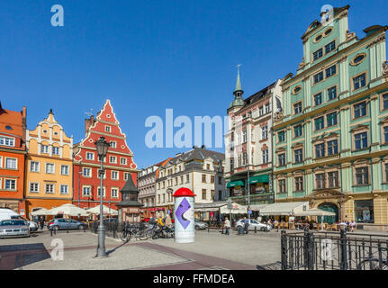 Polen, Niederschlesien, Wroclaw (Breslau), Patrizierhäuser am Salz-Marktplatz Stockfoto